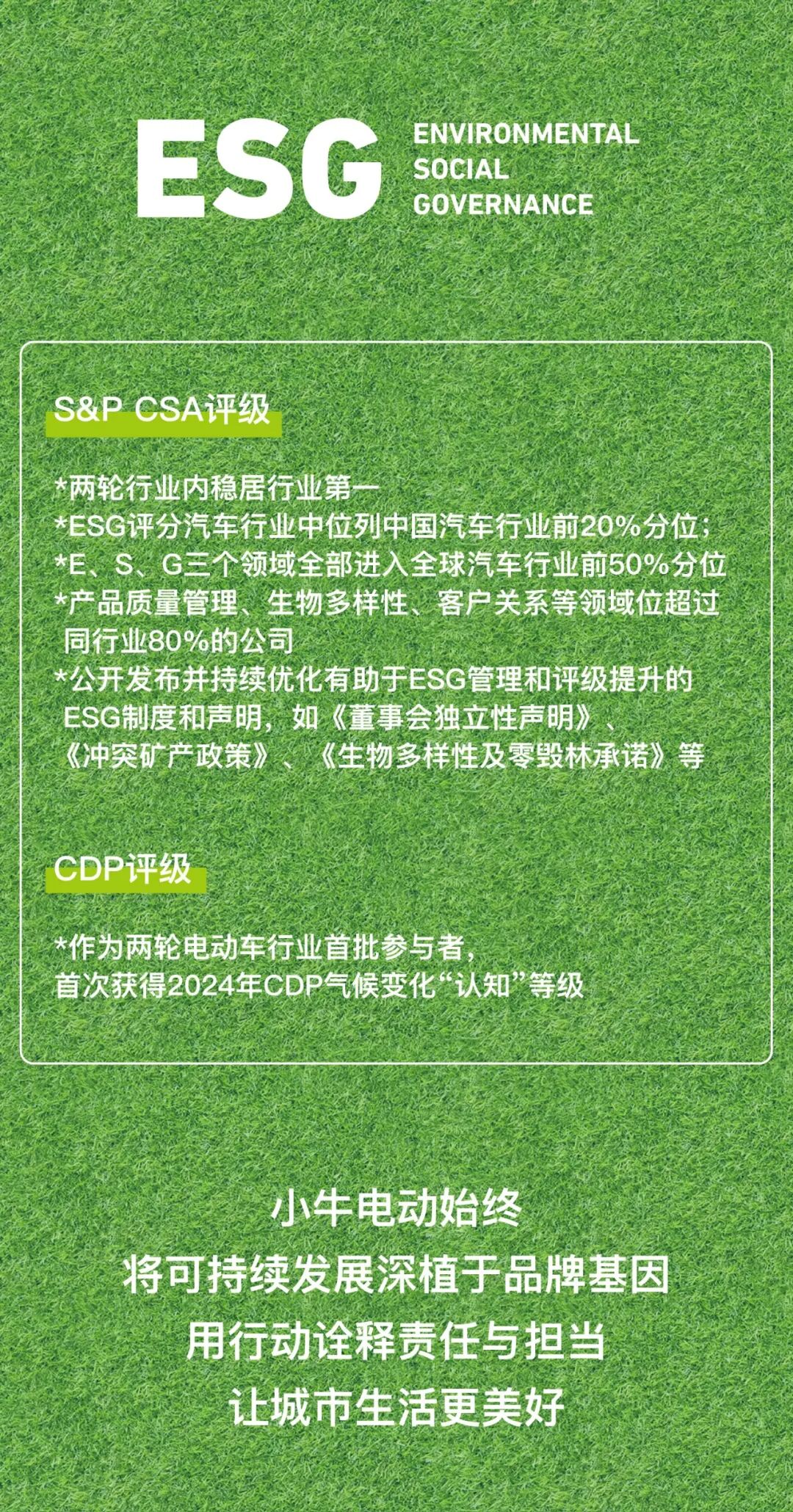[2025-04-23]小牛电动荣膺标普ESG评分中国两轮车领域第一