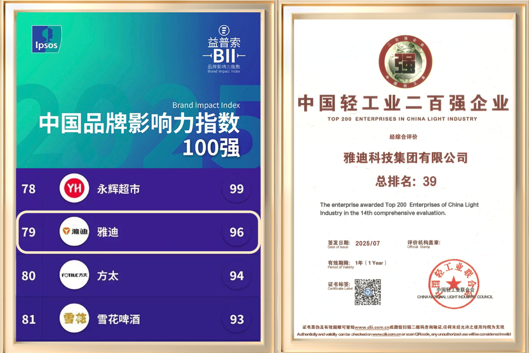 [2025-07-29]行业唯一雅迪再获TOP级双荣誉让亿万人享受美好出行