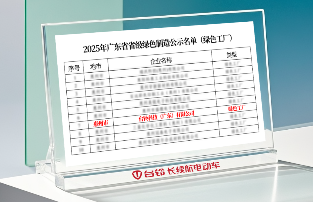 [2025-10-15]台铃惠州基地荣获绿色工厂低碳发展再添权威认可